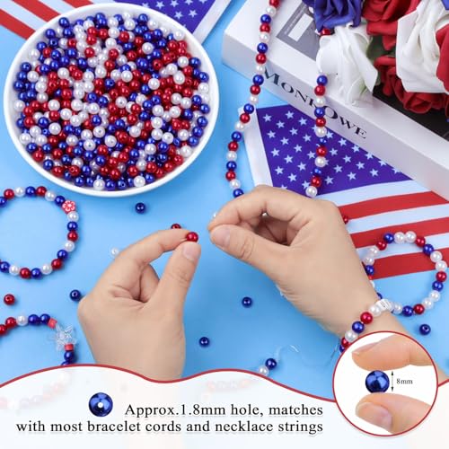DUQGUHO Red White and Blue Beads, 8mm Patriotic Beads for Crafts - color: Red&Blue&White, size: 8mm