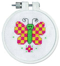 Janlynn 21-0981 Round Kid Stitch Checky Butterfly Mini Counted Cross Stitch Kit, 3-Inch