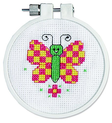 Janlynn 21-0981 Round Kid Stitch Checky Butterfly Mini Counted Cross Stitch Kit, 3-Inch