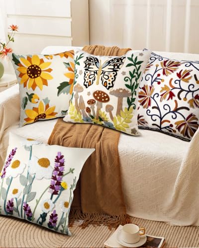 Embroidered Throw Pillow Cover, 18x18 Inch, Butterfly Moon - color: Butterfly Moon, size: 18" x 18" (Pack of 1)