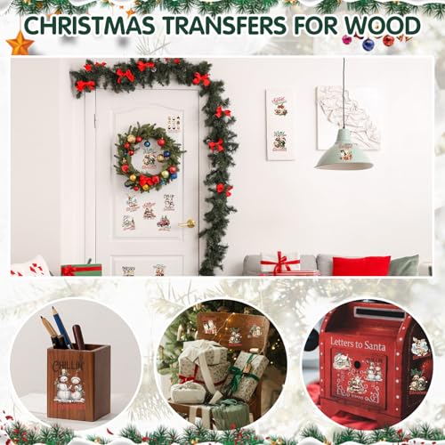 ZMRU 24 Sheets Vintage Christmas Rub On Transfers for Crafts, Rub On Transfers Christmas for Wood，Furniture Decals, Glass, Porcelain, Leather, Canvas, Fabric Projects,3 * 3inch(Vintage Christmas) - color: Vintage Christmas