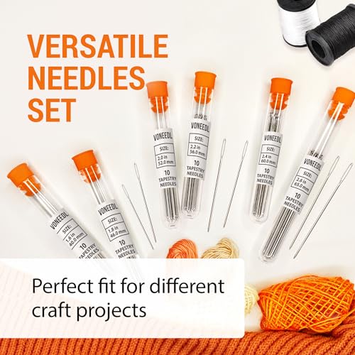 VONEEDL Large Eye Blunt Tapestry Needles (Pack of 60) - 6 Sizes with 6 Storage Tubes - Perfect for Darning, Embroidery, Cross-Stitching, Needlepoint, Crafting, Knitting, Weaving, and DIY - size: 60pcs - 6 sizes