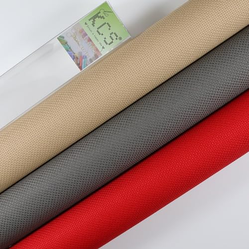 KCS 3 pc of 15" x 18"(38cmx45cm) Counted Cross Stitch Cotton Aida Cloth Needlework Rolled Fabric Box,14CT,Red+Khaki+Dark Grey - color: Red+khaki+dark Grey, size: 14CT