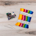 Embroidery Floss Trim Set – 12 Skeins, 8.7 Yards Each – Assorted Sequins & Beads, 2 Needles, Sewing Thread & Stitch Diagrams - color: Bright Sequins