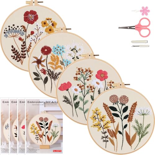 COCOMOX Floral Embroidery Kit for Beginners, Needlepoint Practice Kits - color: Simple flower