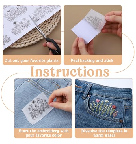 25PCS Embroidery Transfer Patterns, 2 Sheets Embroidery Patterns Water Soluble for Hand Sewing Needlework Beginners (11.7 * 8 Inch)