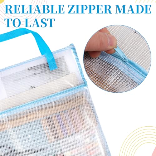 ElevateTech Sew Project Bags Jumbo Needlepoint Project Bag for Quilting Sewing Craft Organizer Bags Portable Mesh Zipper Pouch with Handle for Quilter Knitting Stitching Embroidery, 15.7×15.7 Inch