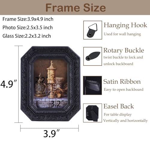 Vintage Picture Frames 2.5x3.5 Octagon Black Antique Ornate Picture Frames for Tabletop and Wall Mount with Glass Front Retro Home Decor Old Fashioned Victorian Photo Gallery Wall Decor - color: Black, size: 2.5x3.5