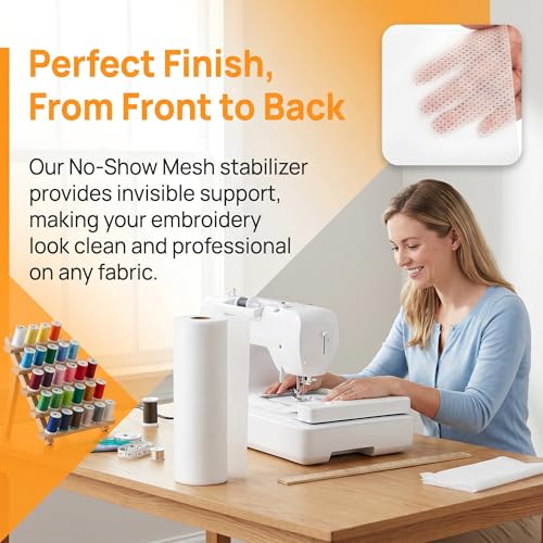 Jucoan No Show Mesh Embroidery Stabilizer 12" x 50 Yard, 1.5 Oz Light Weight Cut Away Invisible Embroidery Backing Stabilizer for Machine Embroidery and Hand Sewing Hoop & Stitch