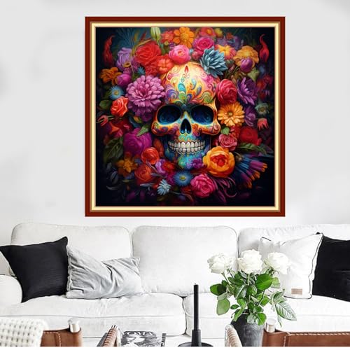 Redxing Stamped Cross Stitch Kits Full Range of Embroidery Starter Kits- Needlepoint Counted Cross Stitch Kits for Beginner Adults 11CT Printed Embroidery Kit-Skeleton Flower 18x18 inch - color: Artskits06