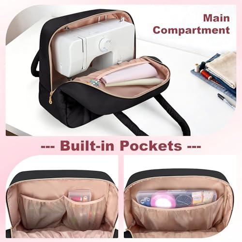 Teamoy Puffer Sewing Machine Carrying Case, Black - color: Black