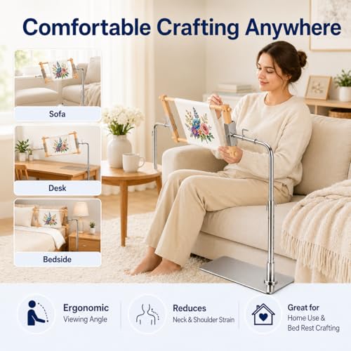 Embroidery Workstand, Adjustable Cross Stitch Floor Stand with Side Clamp