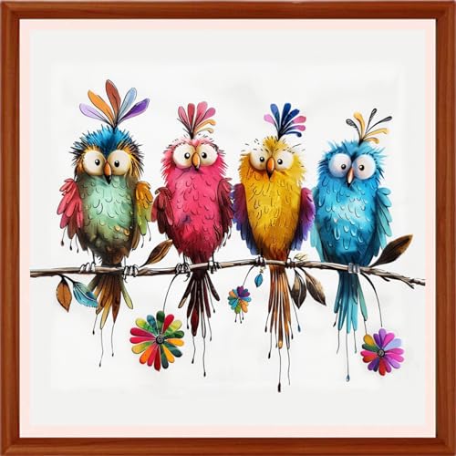 Redxing Counted Cross Stitch Kit for Beginners,Unprinted Needlepoint Kits for Beginners Cross Stitching Embroidery Kit 11CT Stitches kit-Four Colorful Little Birds 18x18 inch - color: Setpattern09