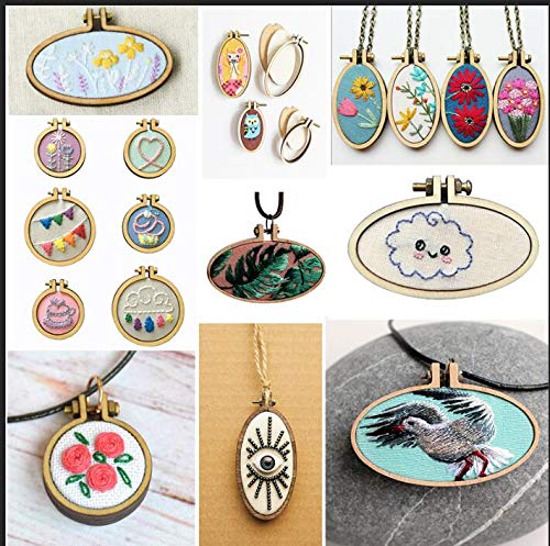 Gnognauq 7pcs Mini Ring Embroidery Circle,Mini Round Oval Wood Hoops DIY Wooden Cross Stitch Hoops for Kit Frame Craft