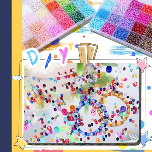 6720pcs 48 Color Glass Seed Beads Kit, 4mm 6/0 with Tools & Accessories - color: 48 Colors
