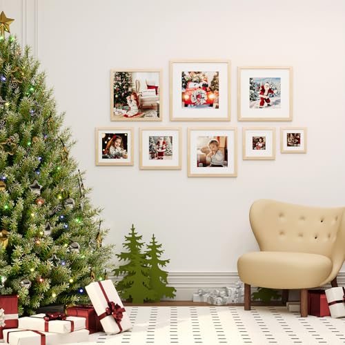 KINLINK 10x10 Picture Frame, Natural Square Solid Wood Frame for Pictures 6x6 with Mat or 10x10 without Mat, Wall and Tabletop Display Photo Frame Natural Wood Photo Frame 1 Pack - color: Natural, size: 10x10