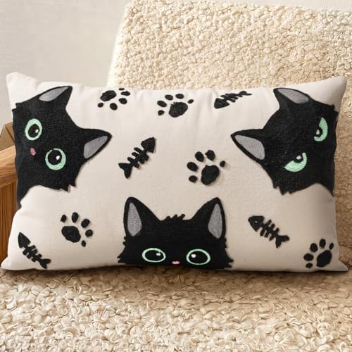 Embroidered Lumbar Pillow Cover 20x12 Inch, Cat Bone - color: Cat Bone, size: 20" x 12" (Pack of 1)