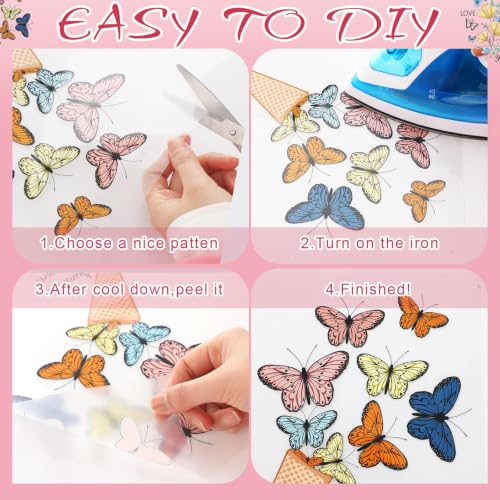 Panelee 5 Sheets Butterfly Flower Iron on Patches, Colorful Rainbow