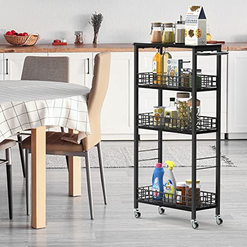 NOVIMANGO Slim Rolling Storage Cart, for Bathroom Small Spaces, Black - color: Black
