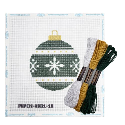 Howie's Needlepoint Bauble Needlepoint Kits for Adults & Beginners, 18 Mesh Printed Needlepoint Canvas, Stamped Patterns Canvas Starter Kits(Green Bauble,4"x 4") - color: Green Bauble