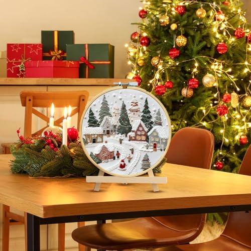 RUIQLXHANG Christmas Embroidery Kit, Christmas Gnomes Embroidery Kits for Beginners with Pattern, Cotton Threads, Needles, Instruction, 20cm Hoop, Gift for Mom, Grandma (Resort) - color: Resort