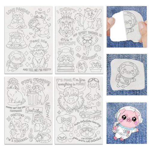 4 Sheets Water Soluble Embroidery Patterns Stabilizers Animals Theme Embroidery Stick and Stitch Paper with Pre-Printed Fun Style Patterns for Hand Sewing Lover Beginners - style: Funny Animals