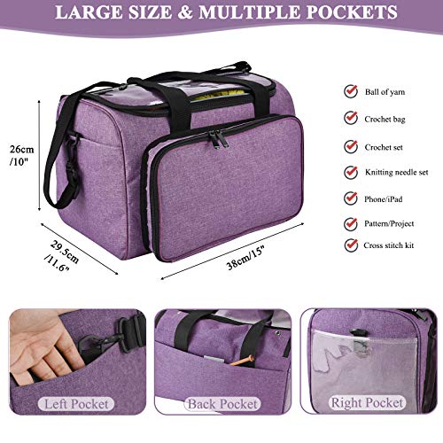 Coopay Crochet & Knitting Tote Bag - Large Organizer for Yarn, Hooks, Needles & Craft Tools - color: Elegant Purple