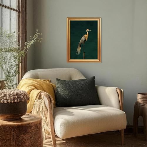Wojuin Vintage Crane Canvas Framed Wall Art Dark Green Background 12x16 in - color: Crane, size: 16"L x 12"W