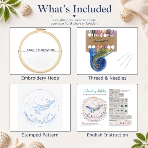 Louise Maelys Embroidery Kit for Beginners, Whale Ocean Needlepoint Kit - color: Whale