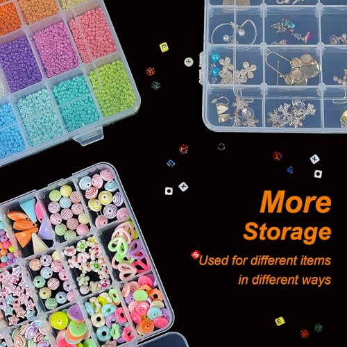 CGCG 3-Pack 18-Grid Clear Plastic Beads Organizer Box 7.9x5.8