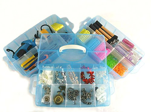 Kamay's 3-Tier Transparent Stackable Adjustable Compartment Slot Plastic Craft Storage Box Organizer Snap-Lock Tray Container 3 Sizes 4 Candy Colors Available (Extre Large 30 Compartment, White) - color: Extre Large 30 Compartment, White