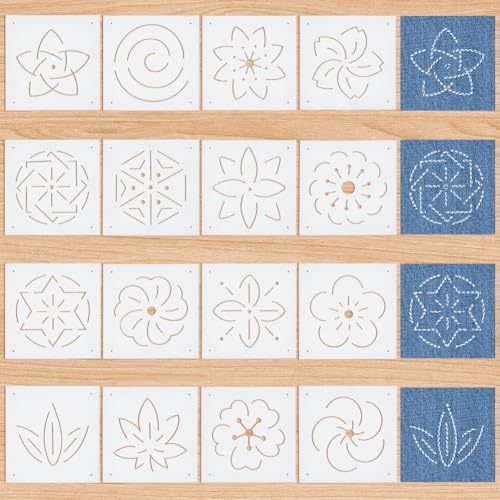 BENECREAT 16Pcs Plastic Sashiko Stencil, 5x5inch Flower Patterns Embroidery Tool Drawing Line Template for Hand Quilting and Embroidery, 0.3mm Thick - style: Flower Patterns