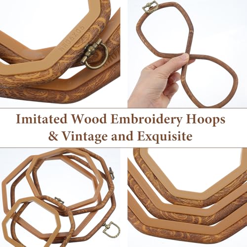 9 PCS Octagon Embroidery Hoop Bulk, 7/5.5/3.9inch Plastic Embroidery Hoop Imitated Wood Display Frame Hoops for Crafts for DIY Sewing Craft Hanging Decoration