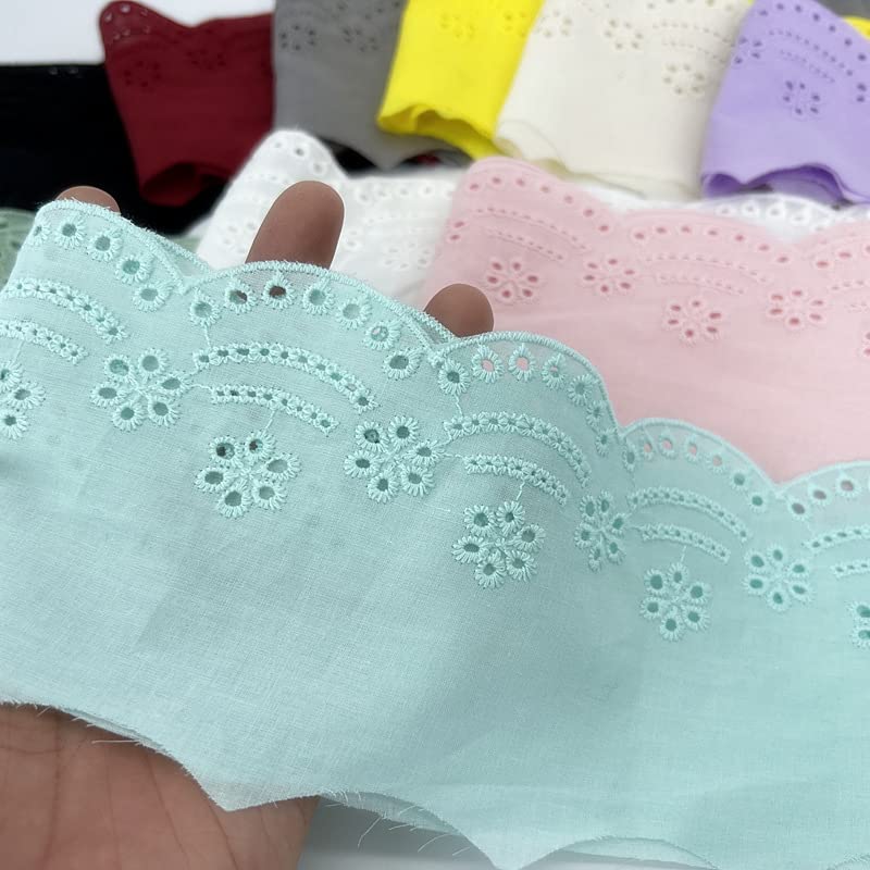 3 Yards 10cm Eyelet Lace Trim White Cotton Lace Ribbon Embroidery Fan-Shaped Lace for Sewing Clothing, Sofa, Baby Clothes, Pets Clothes DIY (Wathet Blue) - color: Wathet blue