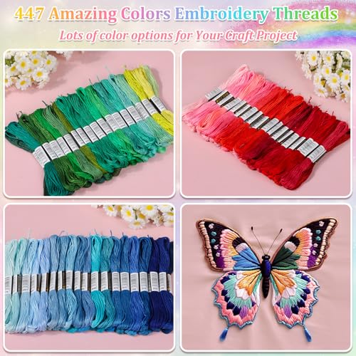 Paxcoo 447 Colors Embroidery Floss Cross Stitch Thread Friendship Bracelet Making String with Needles - color: 447 Colors