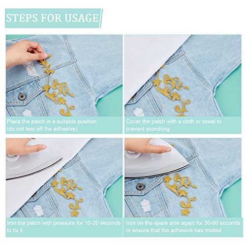 NBEADS 12 Pcs Gold Flower Embroidery Patch, Embroidery Lace Flower Patches Iron on Patches Sew on Patches for Wedding Dress Decoration Repair Clothing Backpacks Jeans Caps - color: Gold 12pcs