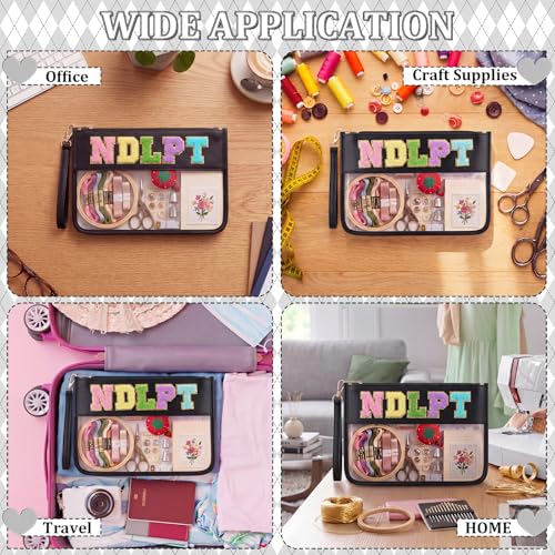 Klyyo Clyro Needlepoint Project Bag Clear Embroidery Sewing Bag Sewing Craft Organizer Storage Chenille Letter Zipper Pouch for Quilting Embroidery Knitting Stitching Cross Stitch Crochet(Black) - color: Black