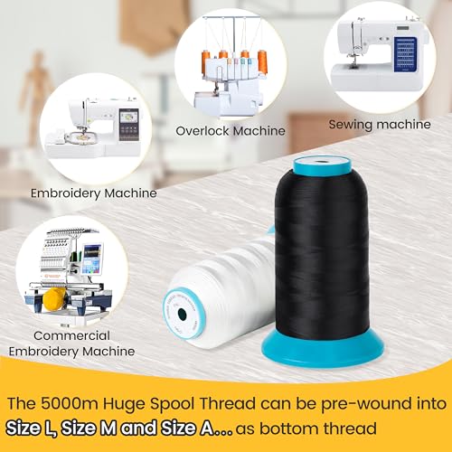 New brothread 2×5000M(5500Y) Huge Spools of Bobbin Thread- White&Black - color: BLACK+WHITE
