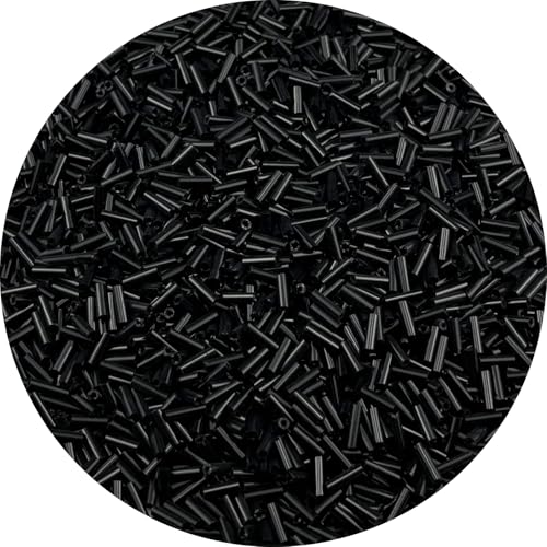 90g Glass Bugle Beads 7x2mm Embroidery Tube Glass Spacer Bulk Small Craft Long Beads for Necklaces Bracelets Earrings DIY Jewelry Making(Black) - color: Black