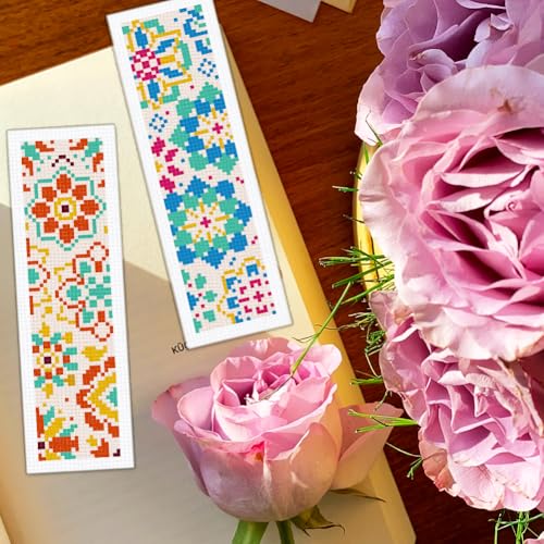 BEUNITONE 6 Pcs Mandala Cross Stitch Bookmark Kits for Beginners DIY Stamped Embroidery Bookmark Kit Colorful Floral Punch Needle Set with Instructions Craft Kit for Book Lover Gifts 8''x2.4'' - style: Small Mandala Pattern