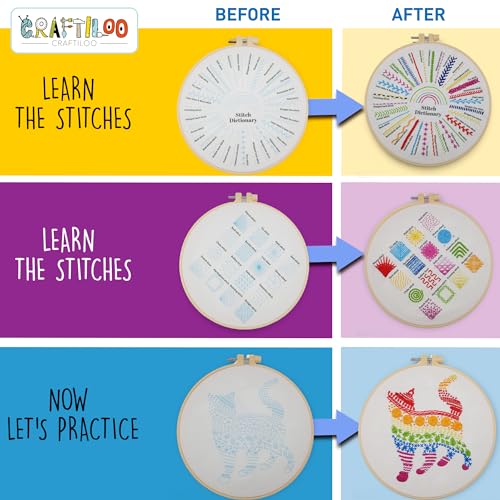 Cat Embroidery Kit for Beginners - Stamped Cross Stitch for Adults - color: Stitch Dictionary Cat