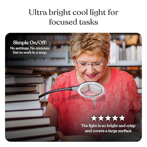 Brightech LightView Pro Flex 2 in 1 Magnifying Desk Lamp, 1.75x Light Magnifier, Adjustable Magnifying Glass with Light for Crafts, Reading, Close Work