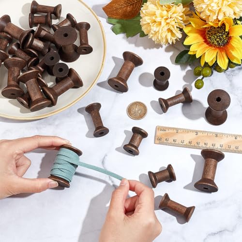 BENECREAT 30Pcs 3 Sizes Antique Wooden Empty Spools, Empty Thread Spools Wooden Ribbon Spools Bobbins for Wire Weaving Arts DIY Wood Projects, 10pcs/Size - color: 3 Colors