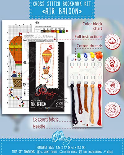 Air Balloon Counted Cross Stitch Bookmark Kit - DIY Embroidery Set - color: Air Balloon