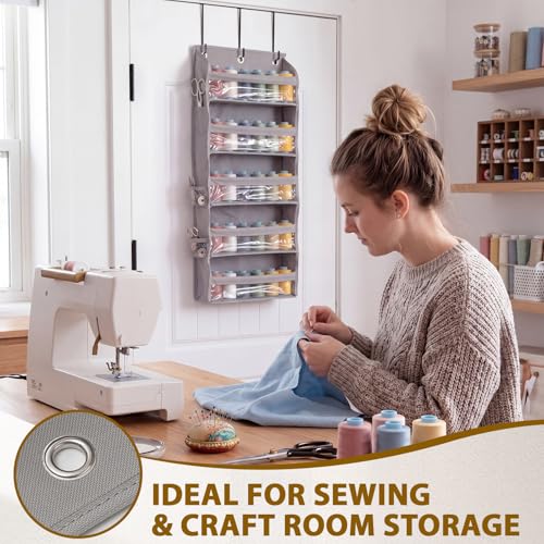 Tegeme 5-Tier Hanging Thread Holder with PVC Window & Side Pocket,Gray - color: Gray
