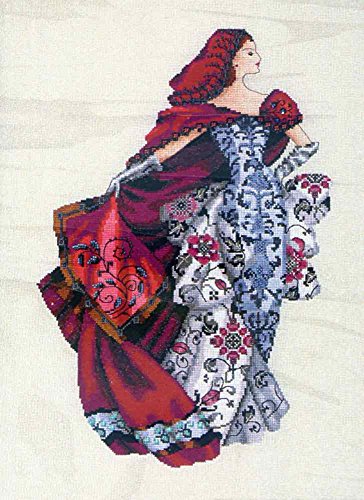 Red Linen Kit Beaded Counted Cross Stitch by Nora Corbett MD128 (Bundle: Chart, Fabric, Beads, Silk Floss)