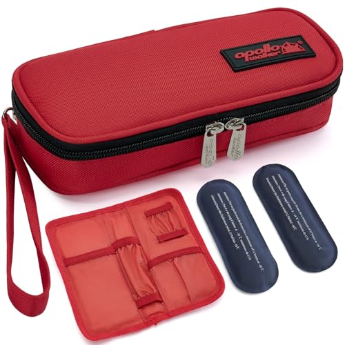 apollo walker Insulin Cooler Travel Case with Ice Packs and Insulation - color: Red, size: Small