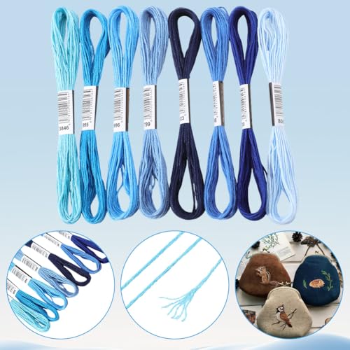 8 Skeins 6 Strands Blue Embroidery Floss Thread Polyester Variegated Gradient Cross Stitch Threads Friendship Bracelets String Bulk for Jewelry Making Hand Sewing Knitting Stitching Crafts - color: Blue