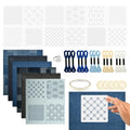 DOQXYAVM 45Pcs Sashiko Embroidery Kit for Beginners, Japanese Sashiko Stencil Kit with Geometric Templates, Fabric, Threads, Needles, Thimble, Complete Hand Quilting Stitching Sewing Supplies