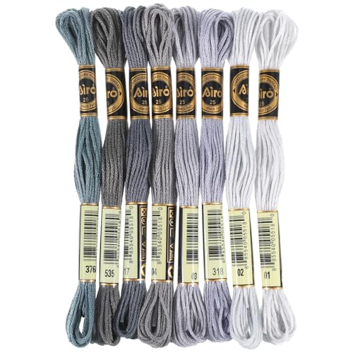 8 Skeins Gray Embroidery Thread 6 Ply Gradient Color Variegated Cross Stitch Floss Yarn Threads Friendship Bracelets String for Jewelry Making Sewing Bracelets Knitting Stitching Craft DIY